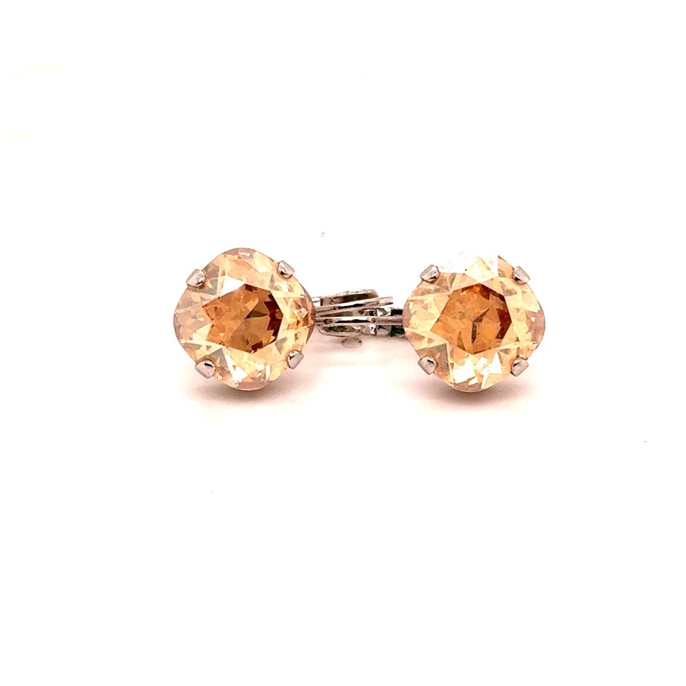 Sabika Honey Amber Crystal Cushion Cut Leverback Earrings Silver Tone